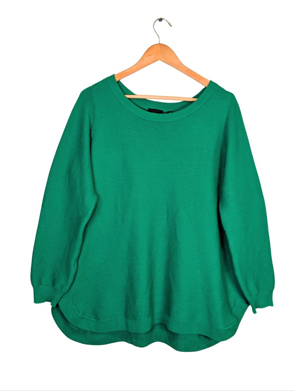 Cyrus women's 1X ribbed pullover sweater Bright Green Crewneck relaxed scoop